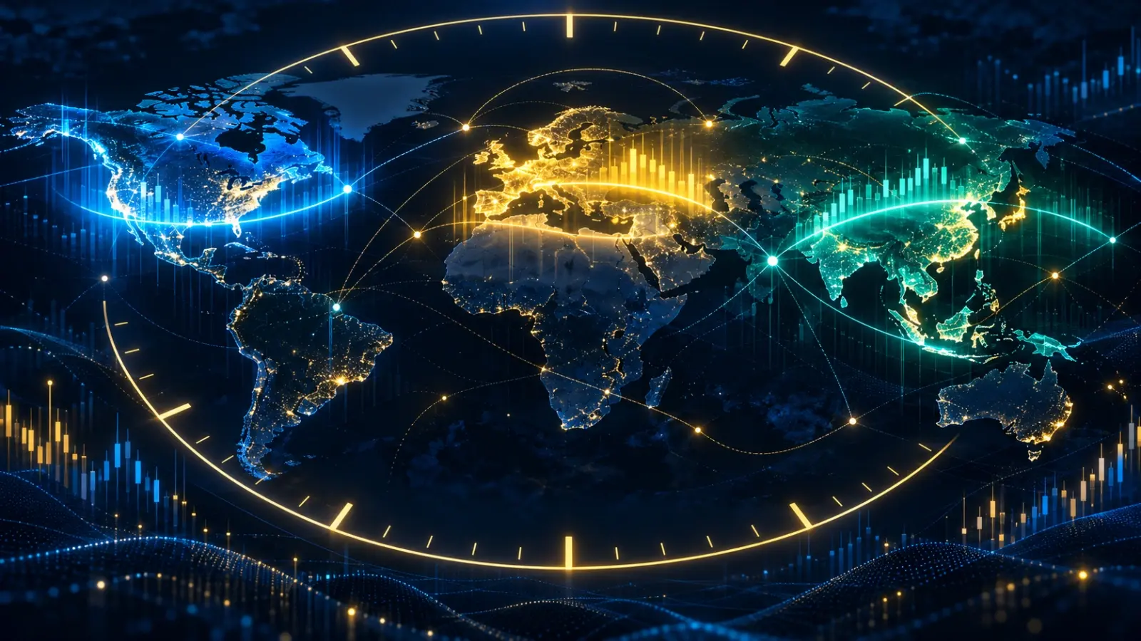 Best time to trade crypto: Asia, Europe and US trading sessions on a 24-hour world map