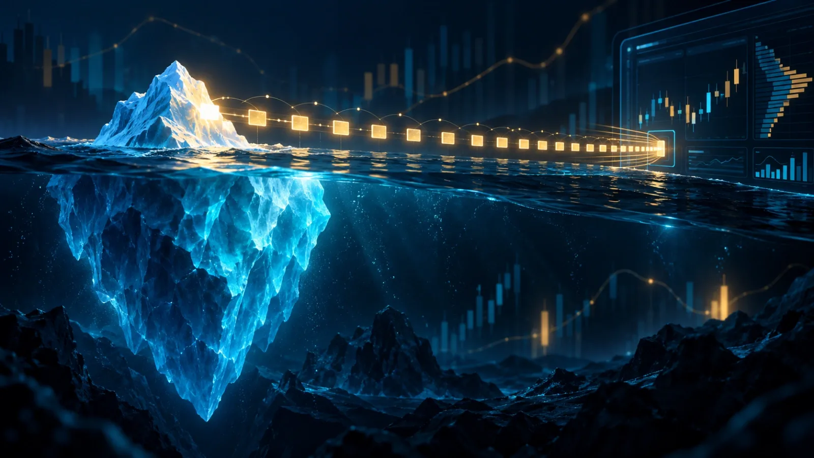 Hyperliquid TWAP and iceberg orders: a large order sliced into small timed pieces, most of it hidden below the surface