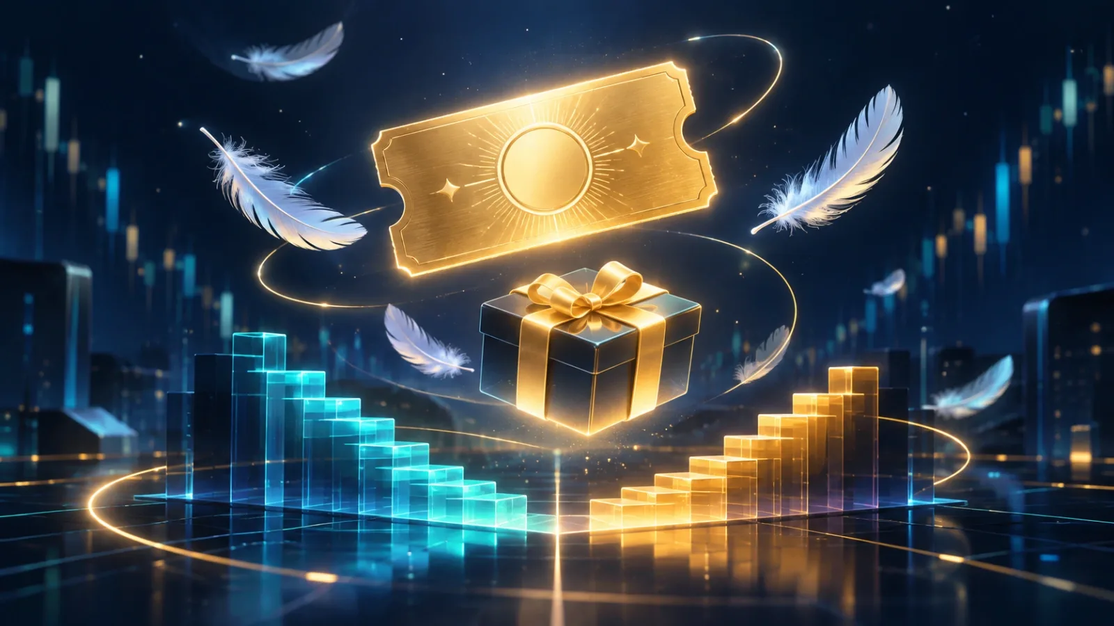 Lighter referral code 718610TD: a glowing invite ticket and gift box above a feather-light order book