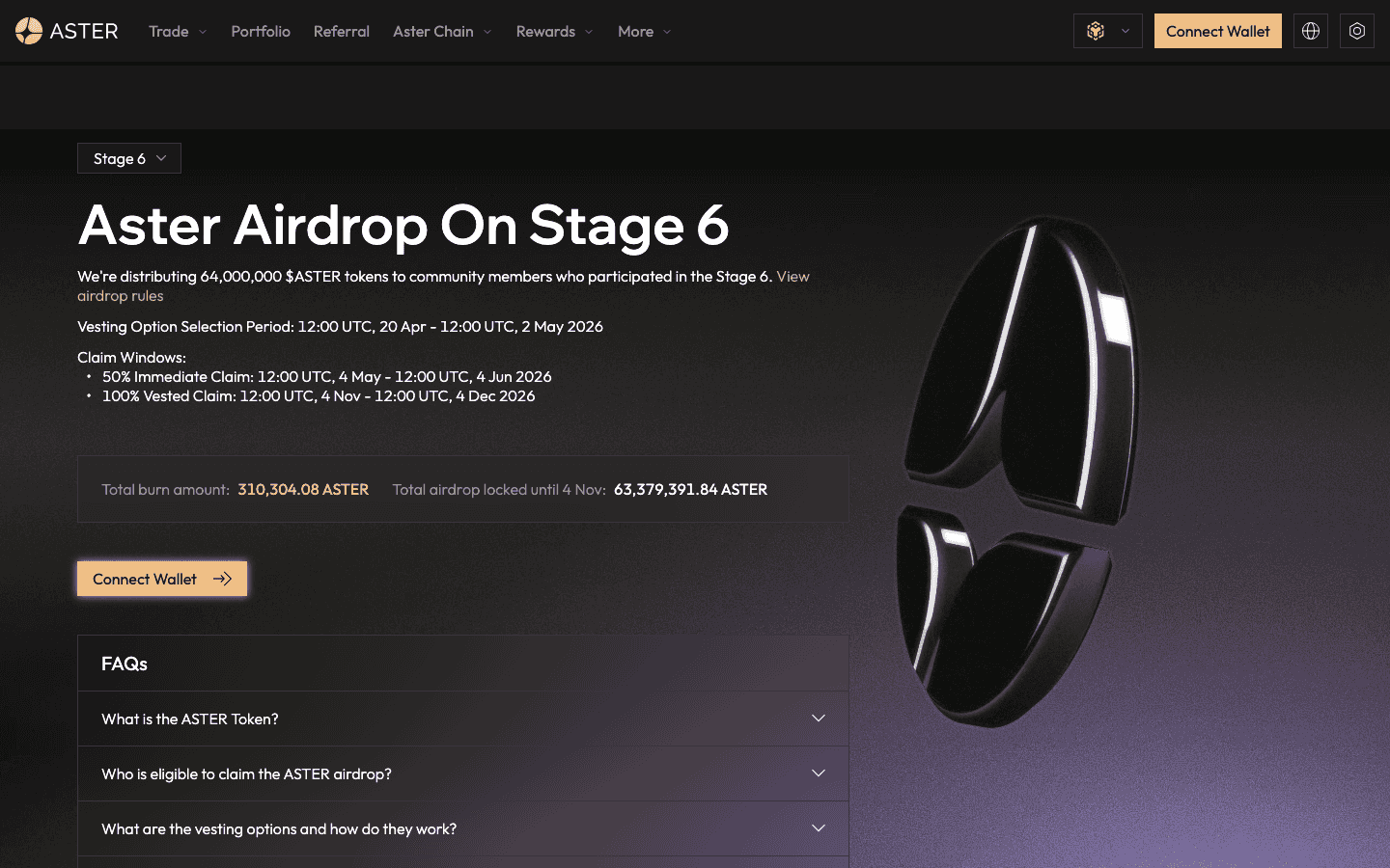 Aster Airdrop On Stage 6 page