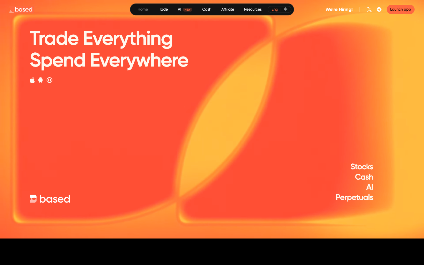 Based.one homepage: Hyperliquid super-app for trading and spending crypto