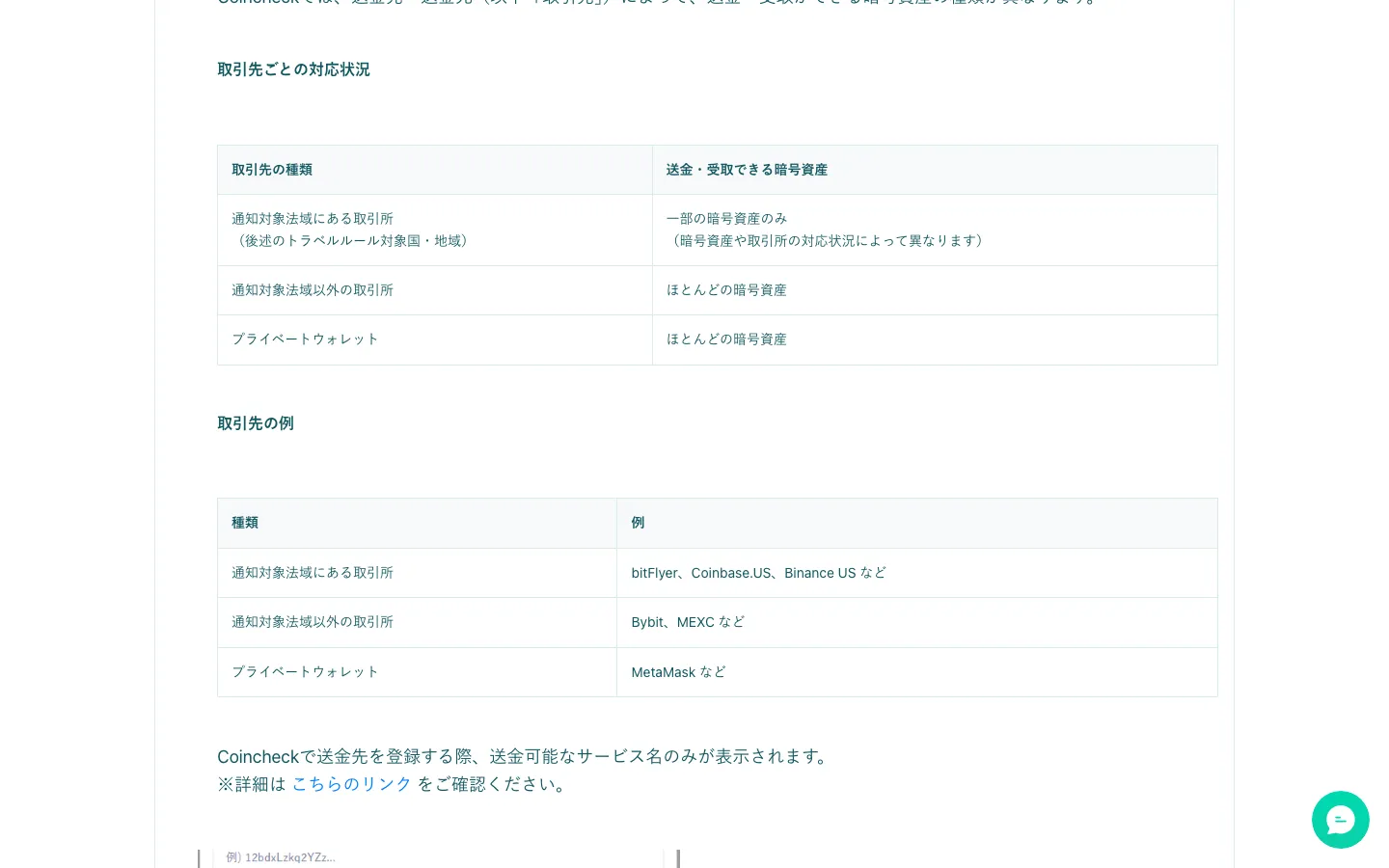 CoincheckのFAQ。通知対象法域以外の取引所の例としてBybitとMEXCが挙げられている