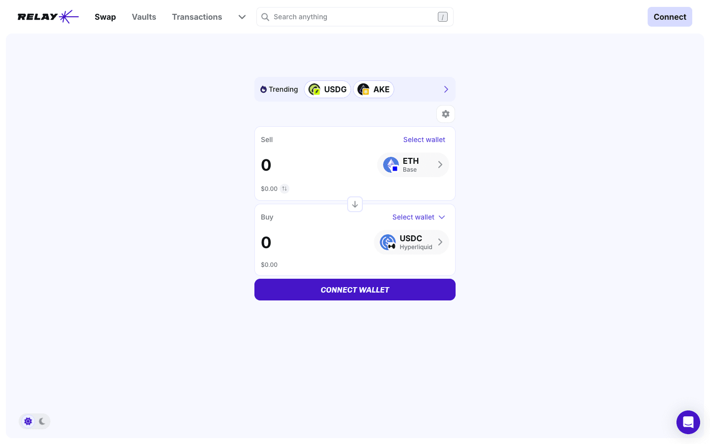 Relay bridge interface with Hyperliquid selected as the destination chain