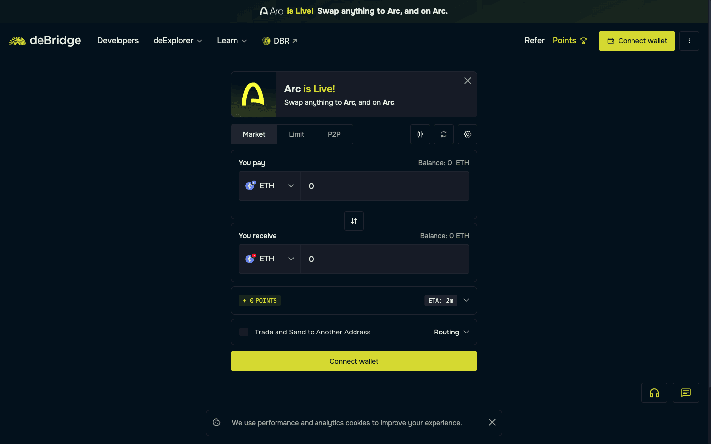 deBridge app with Solana as source and Hyperliquid as destination chain