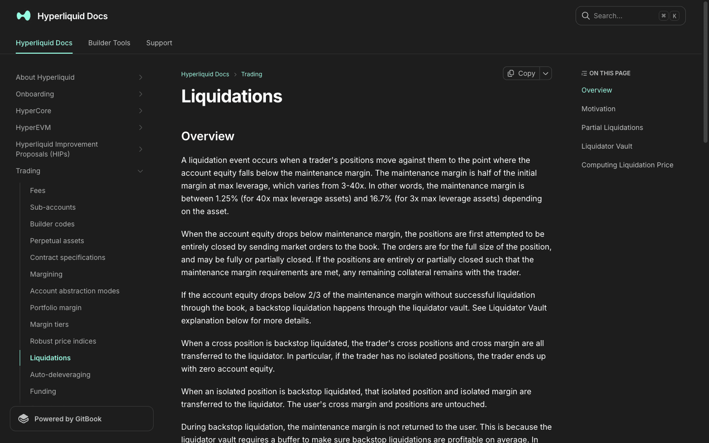 Hyperliquid documentation Liquidations page