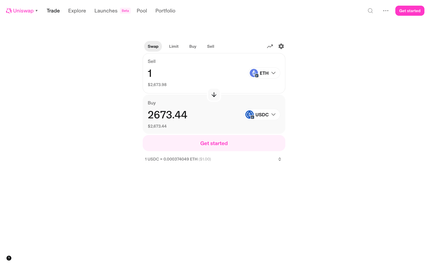 Uniswap swap screen selling 1 ETH for USDC on Arbitrum